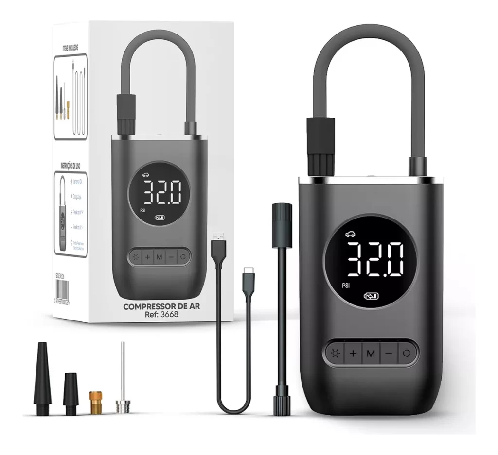 Mini Compressor Calibrador Ar Digital Portátil Recarregável